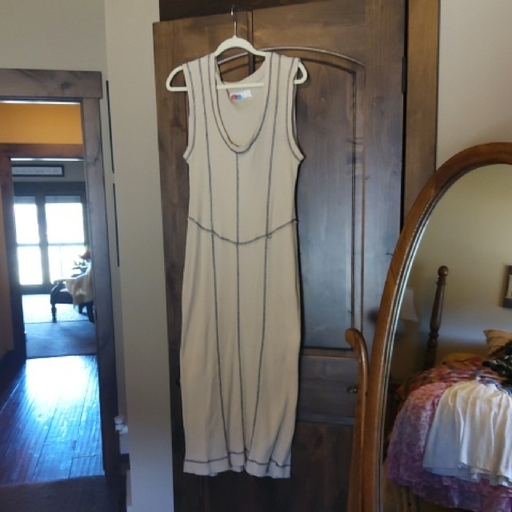 Free People Cream Maxi Tank Dress with Black Piping